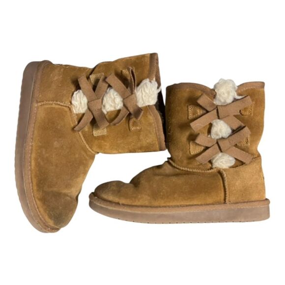 Koolaburra by Ugg | Brown Tan Lined Winter Warm Slip On Trendy Boots Girls 3 - Picture 7 of 10